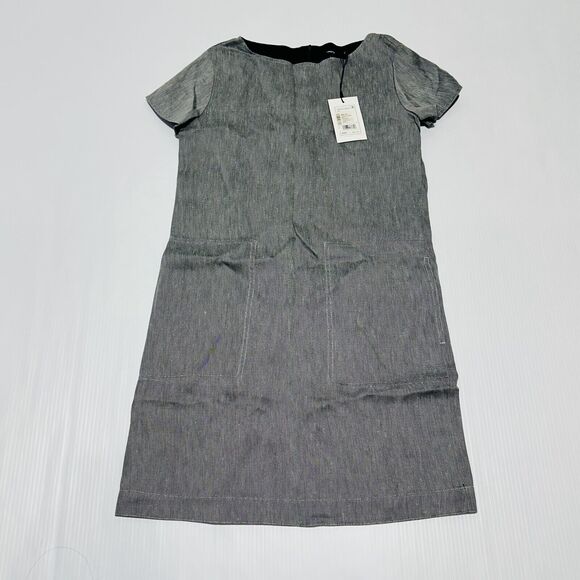 Theory Structured Shift Dress Women's Small Gray Linen Twill Cap Sleeve NWT $395 - Picture 5 of 11